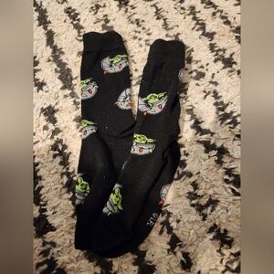 Black Socks with Green and Gray Pattern